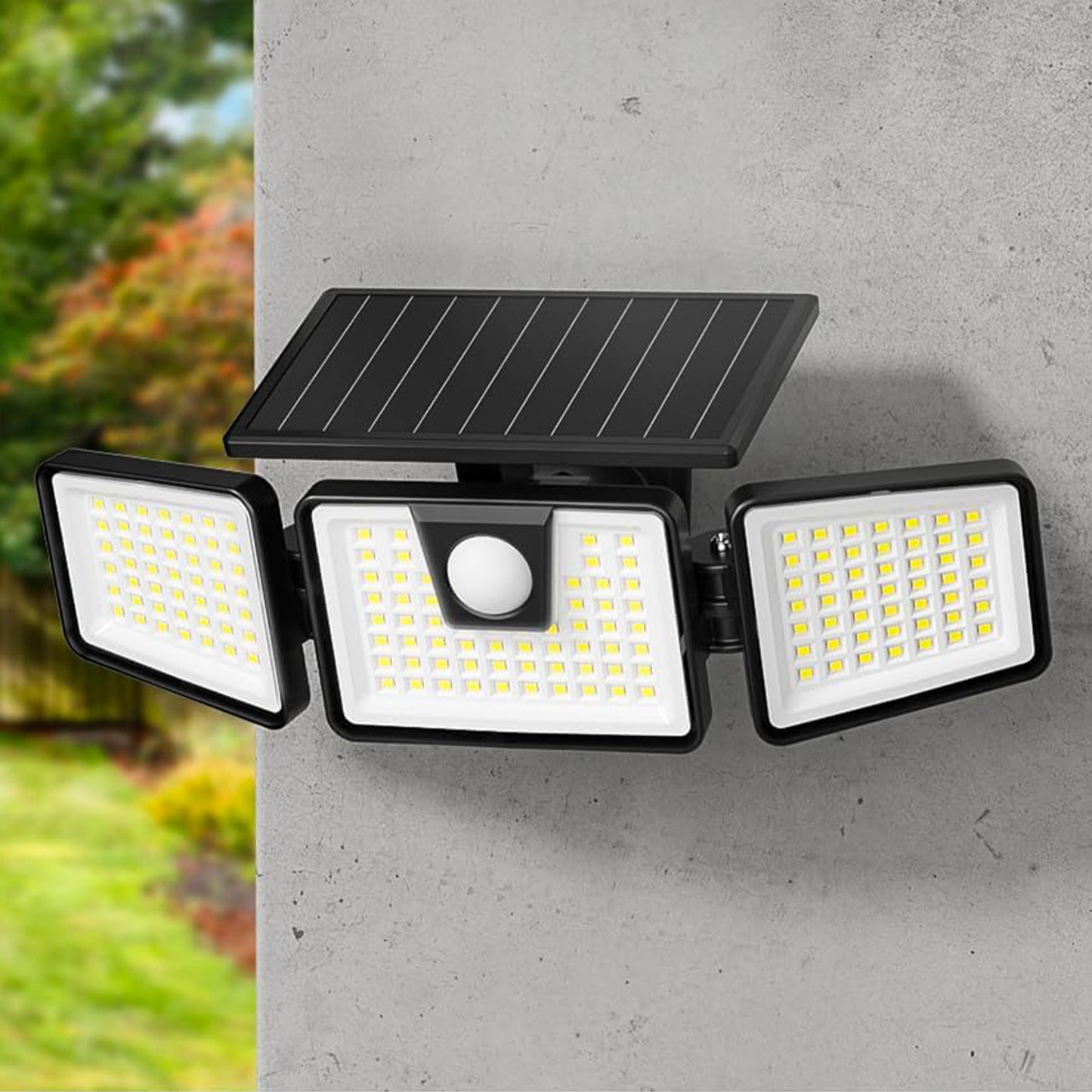 Spot solaire 3 têtes noir éclairage puissant LED blanc FALCON H9.3cm avec détecteur de mouvement orientable