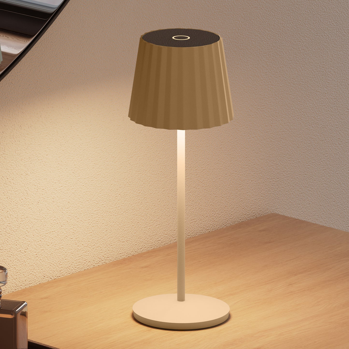 Lot de 6 Lampe de table sans fil LED blanc chaud dimmable ABBY CREAM H29cm Beige avec plateau de chargement