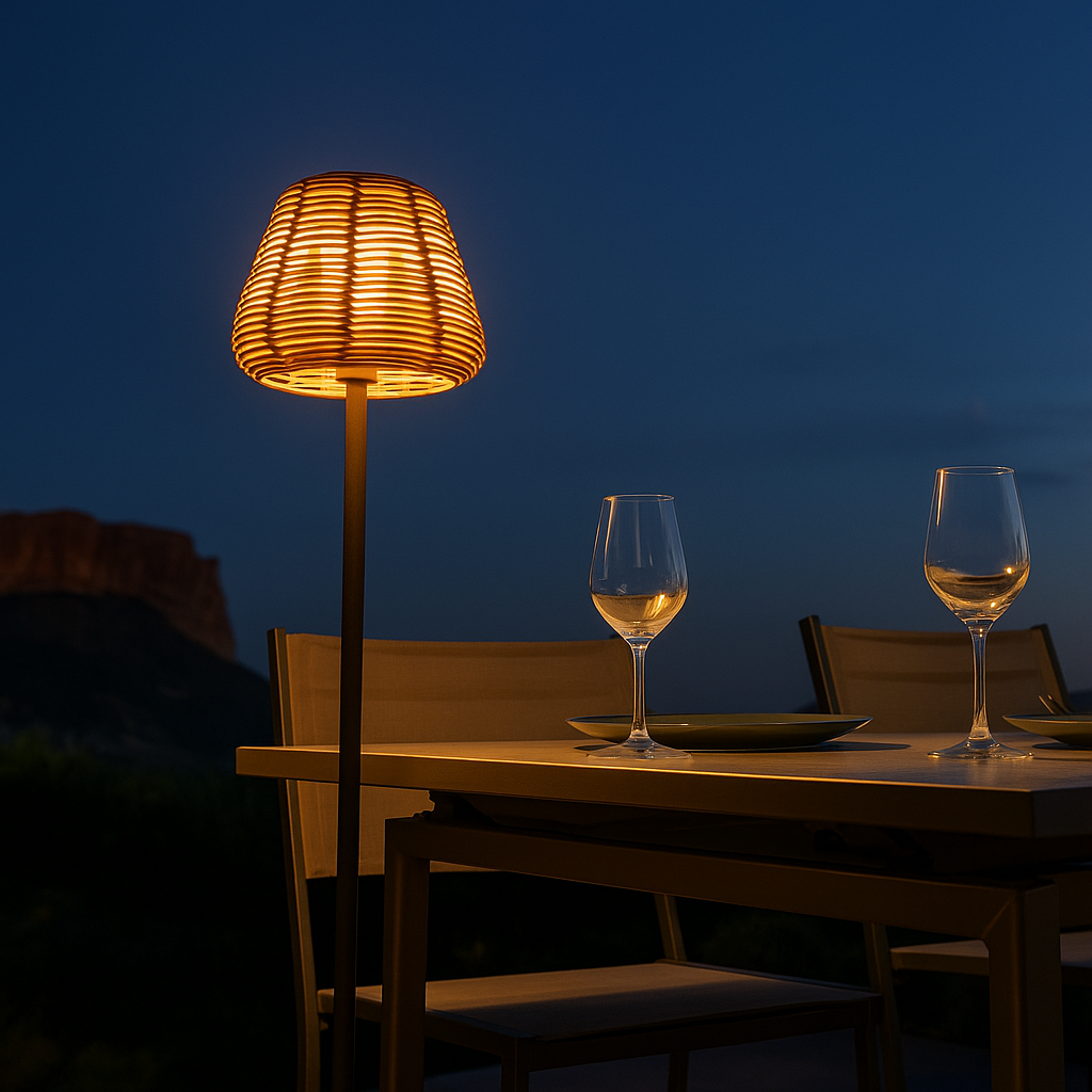 Lampadaire nomade design poly rotin pour extérieur LED MIDY BOHEME H120 cm