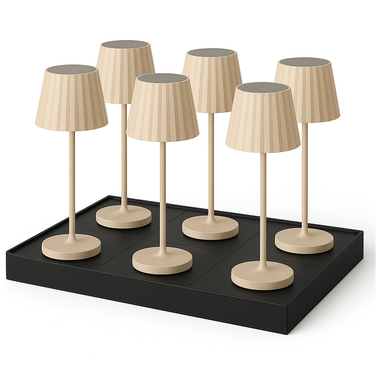 Lot de 6 Lampe de table sans fil LED blanc chaud dimmable ABBY CREAM H29cm Beige avec plateau de chargement