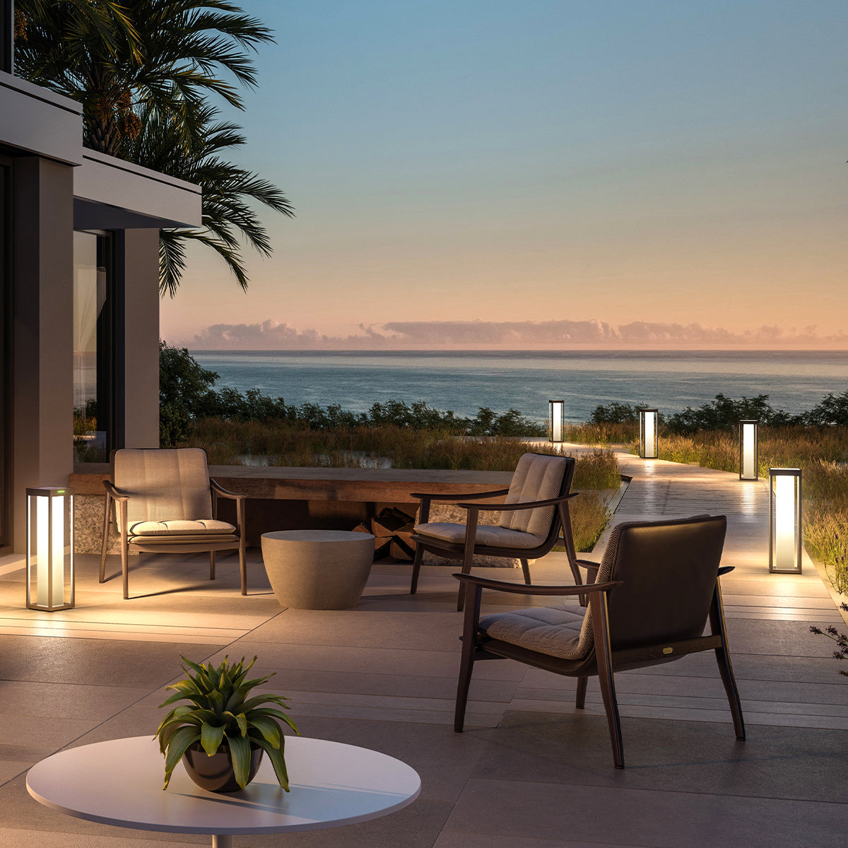 Borne solaire LED blanc chaud RADIA MAXI MOON aluminium éclairage puissant H50cm