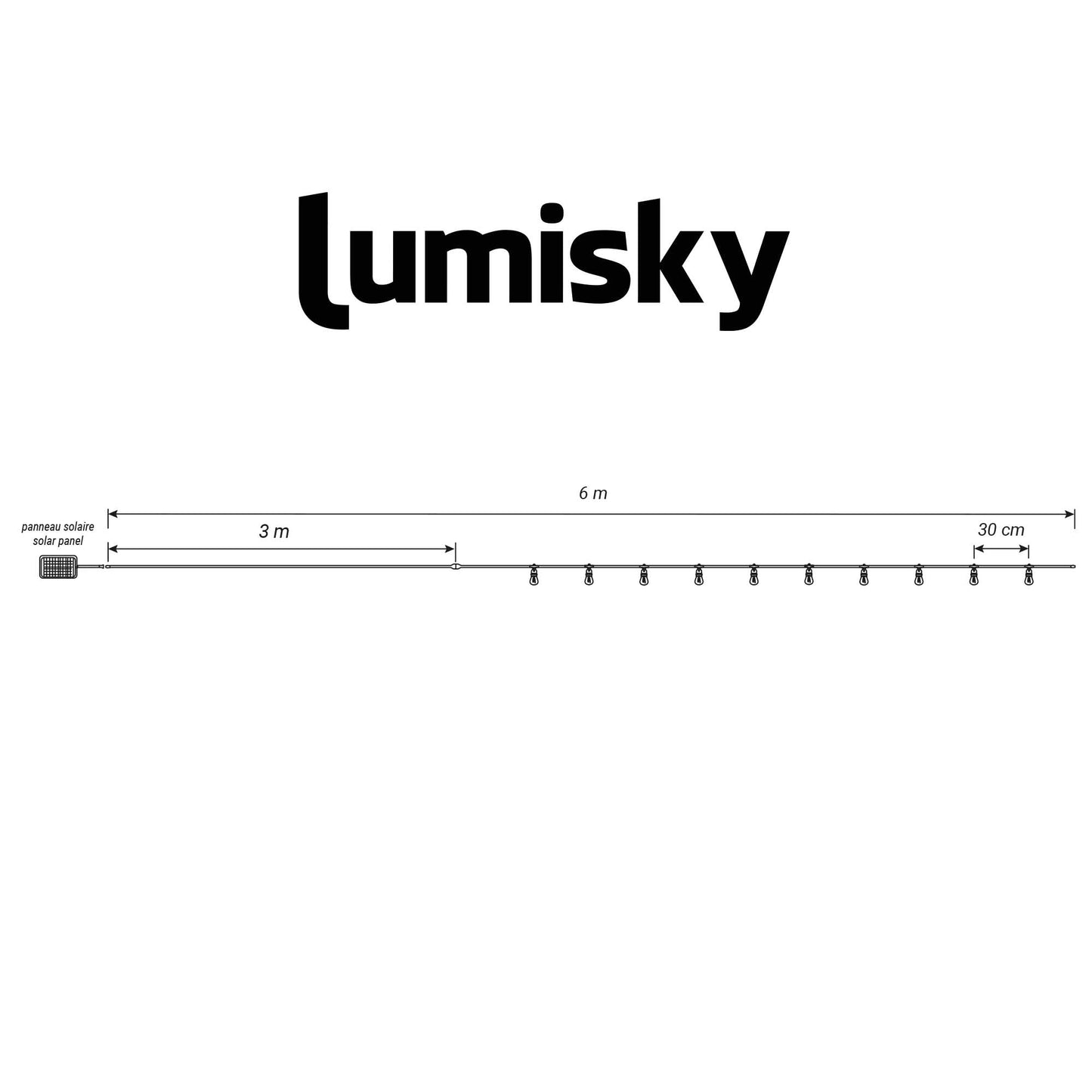 Solar-Lichterkette 10 warmweiße transparente LED-Kugeln PARTY CLEAR SOLAR 5,70 m 8 Modi