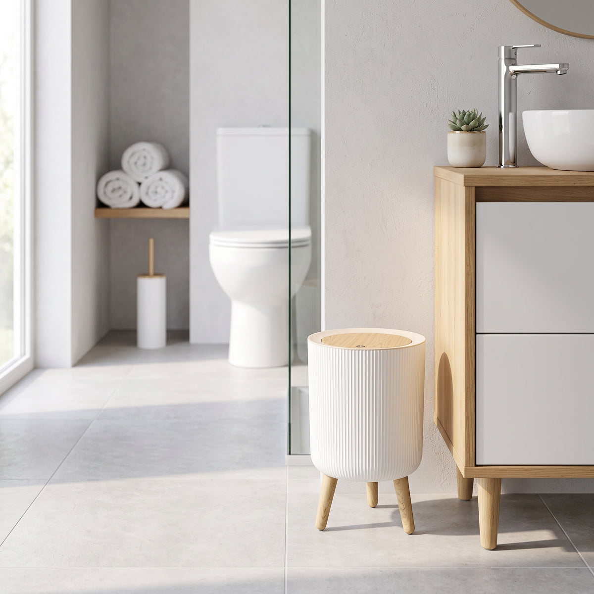 Poubelle sur pied de salle de bain touch 7L MALMO LINE Couleur bois