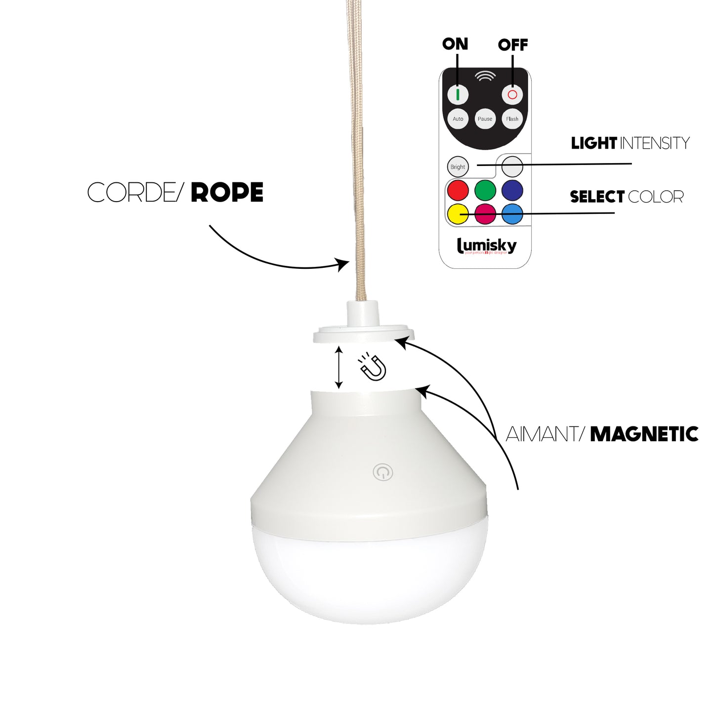 Suspension LEONORA NOMAD en jacinthe d'eau style bohème avec ampoule LED blanc/RGB nomade