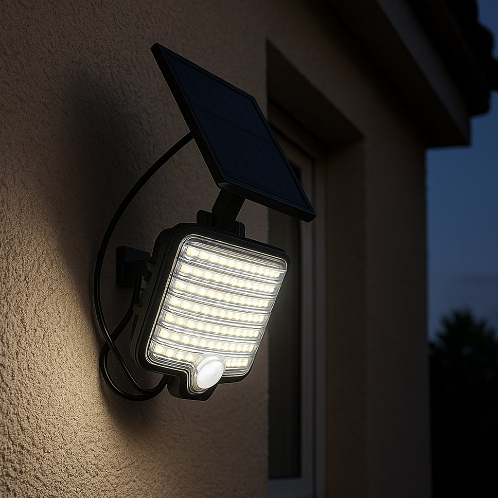 Lot de 2 Spots Solaires LED Puissants BRIGHTLY - Éclairage Blanc avec Détecteur de Mouvement, Orientables et Panneau Solaire Déporté, Parfaits pour Jardin, Terrasse et Extérieur