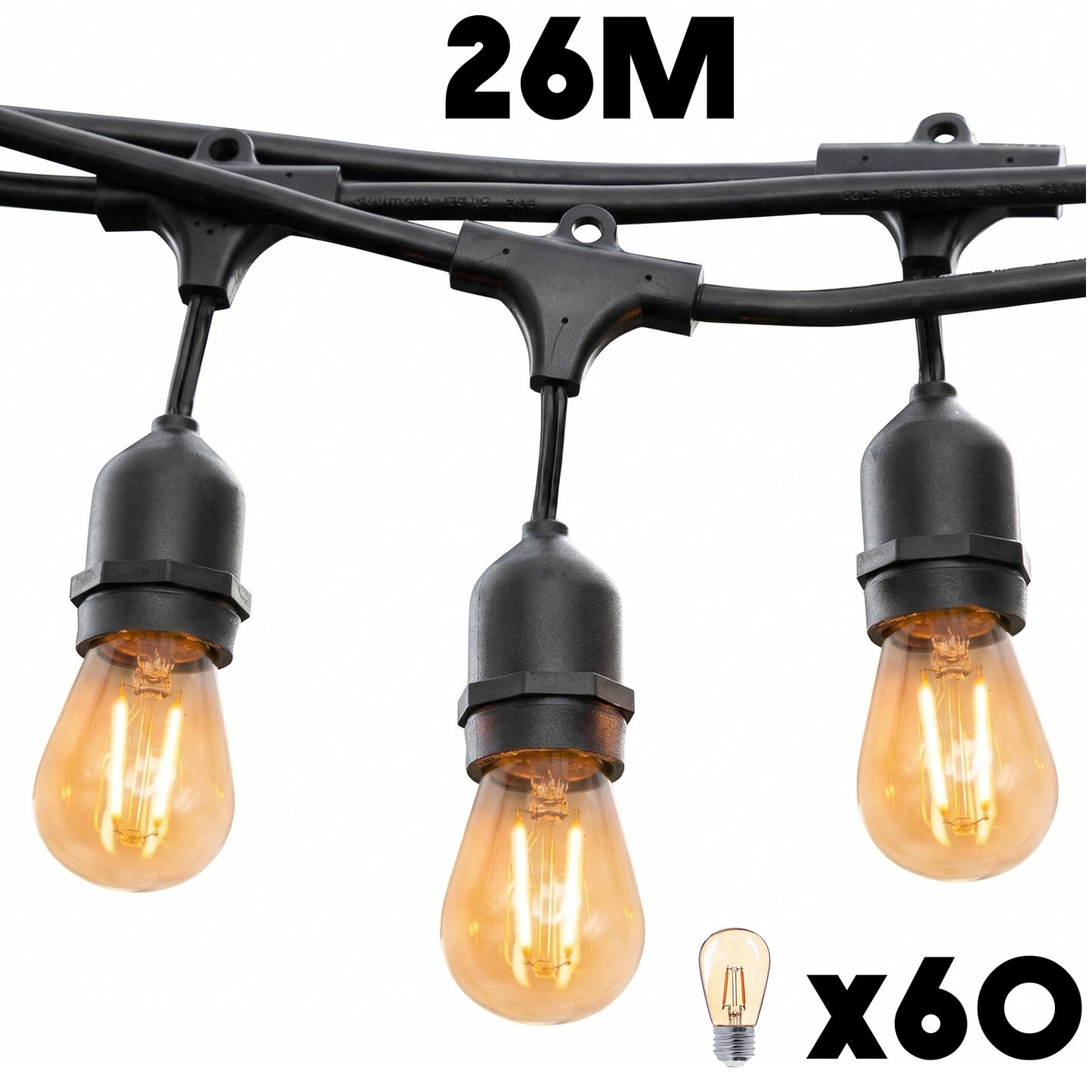Guirlande lumineuse extérieure raccordable 26m avec 60 ampoules LED filament E27 blanc chaud MAFY LIGHT