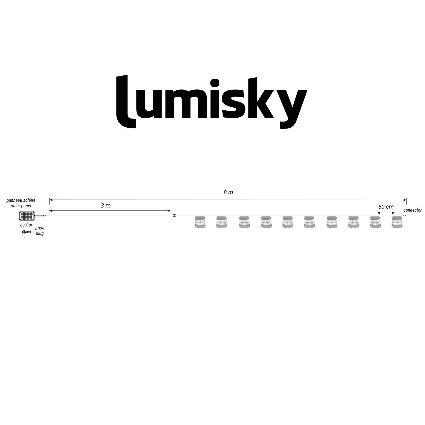 Guirlande lumineuse extérieur raccordable 10 abat-jour naturels en rotin SAMOA LIGHT HYBRID LED blanc chaud 8m solaire et sur secteur