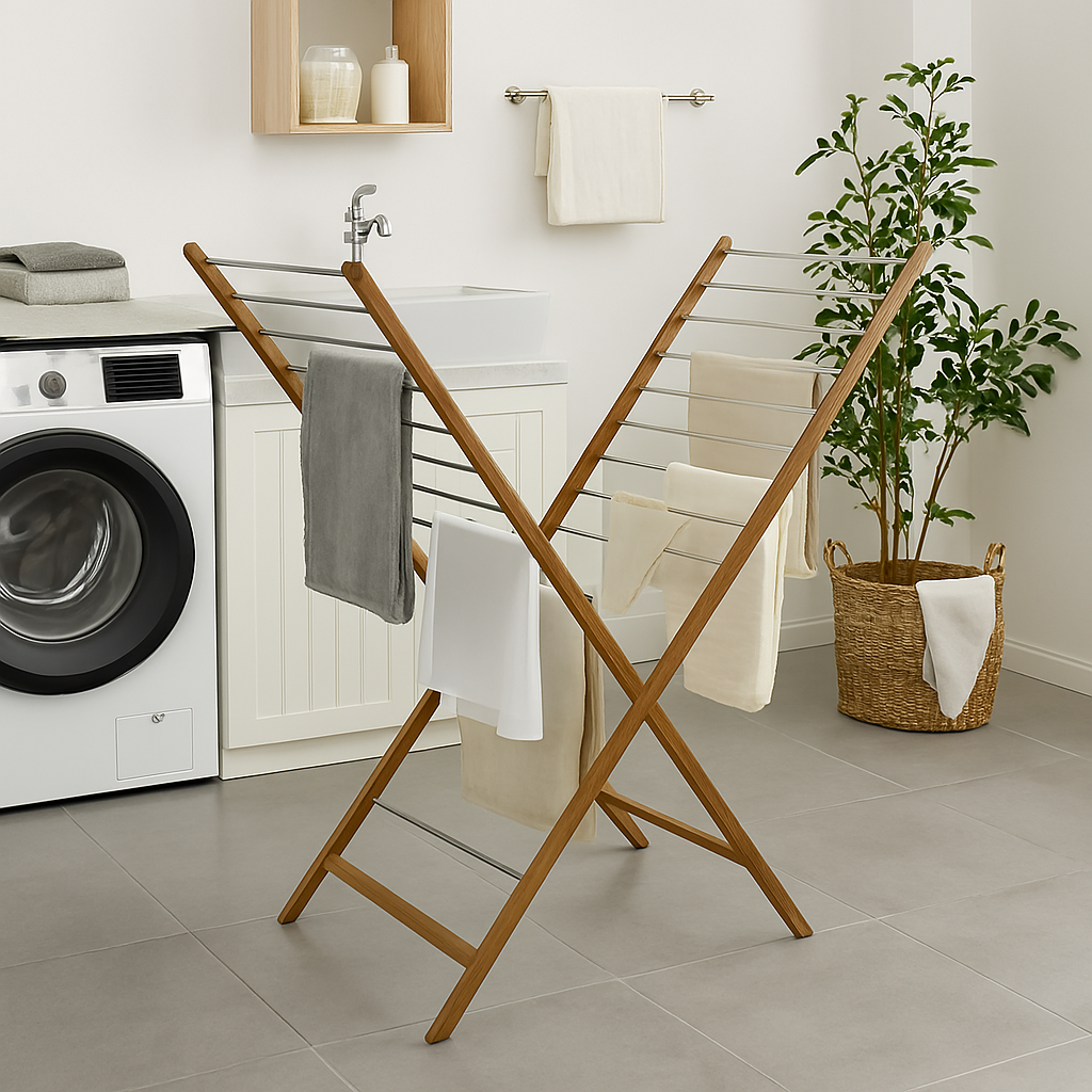 Séchoir à linge étendoir design en X en bois massif pliable 10M XENIA