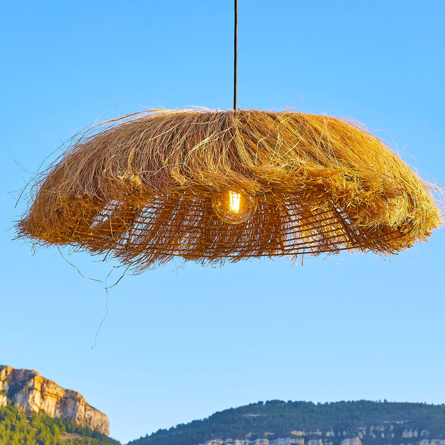 Abat jour HAVANA en herbe marine et jute style bohème H22cm pour monture électrique E27