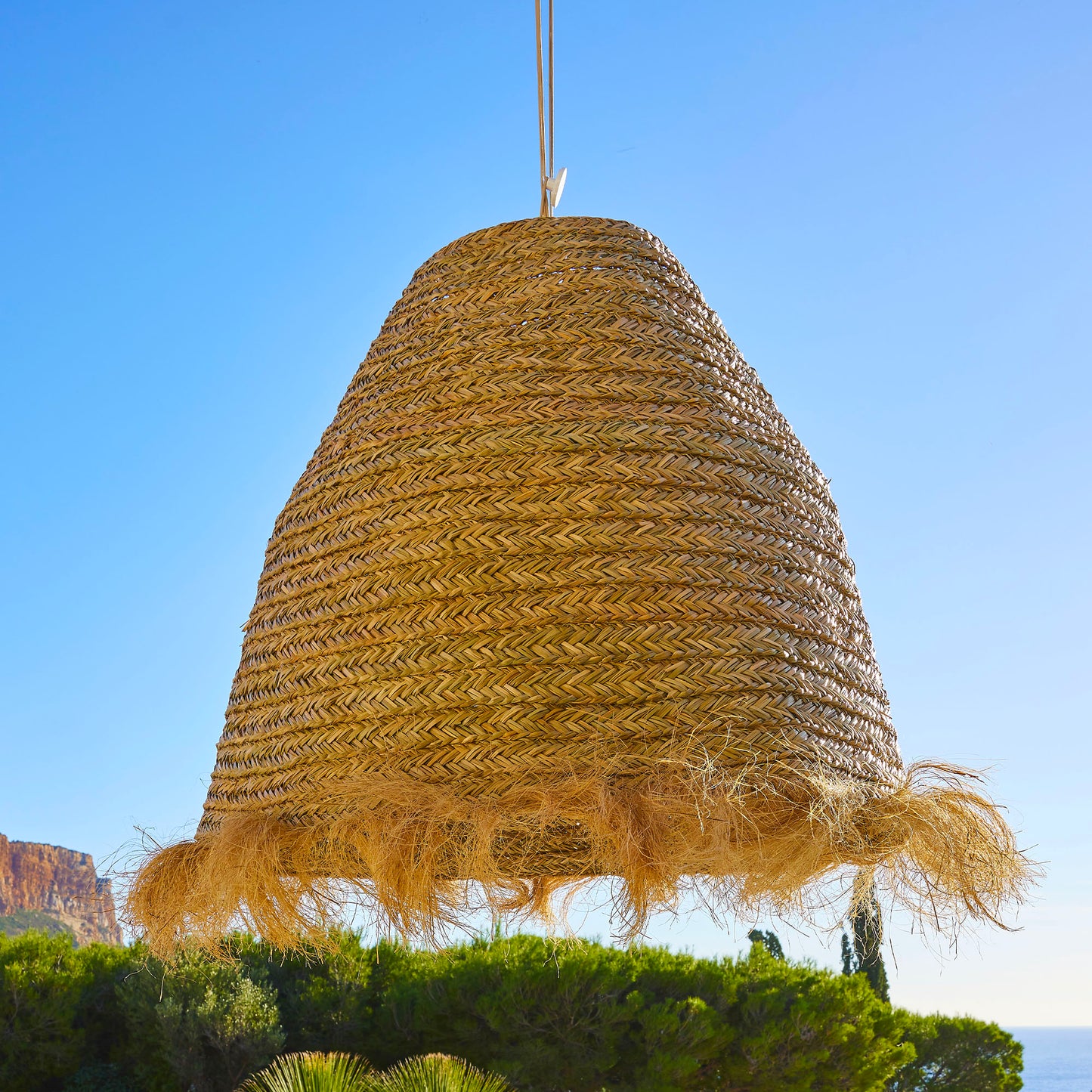 Abat jour naturel XXL BIG ANAFI INDOOR en jonc de mer style bohème H80cm pour monture électrique E27