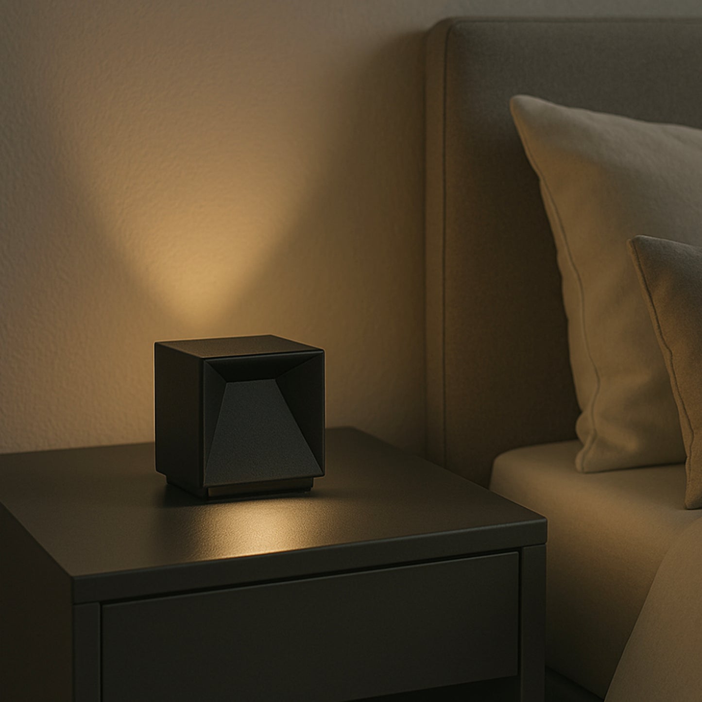 Lampe de table cubique en aluminium noir LED blanc chaud dimmable CUBOX BLACK H10 cm