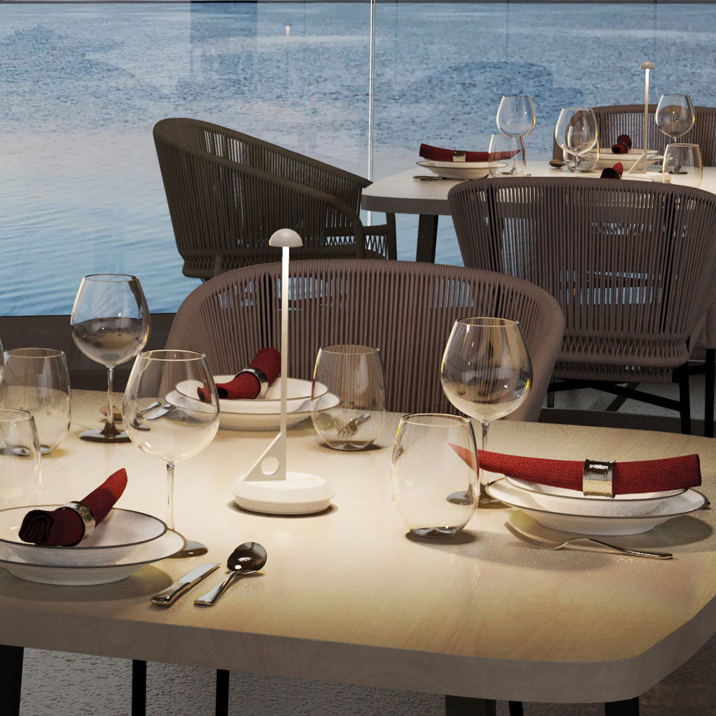 Lampe de table sans fil minimaliste en aluminium blanc LED blanc chaud dimmable LUME WHITE H29 cm