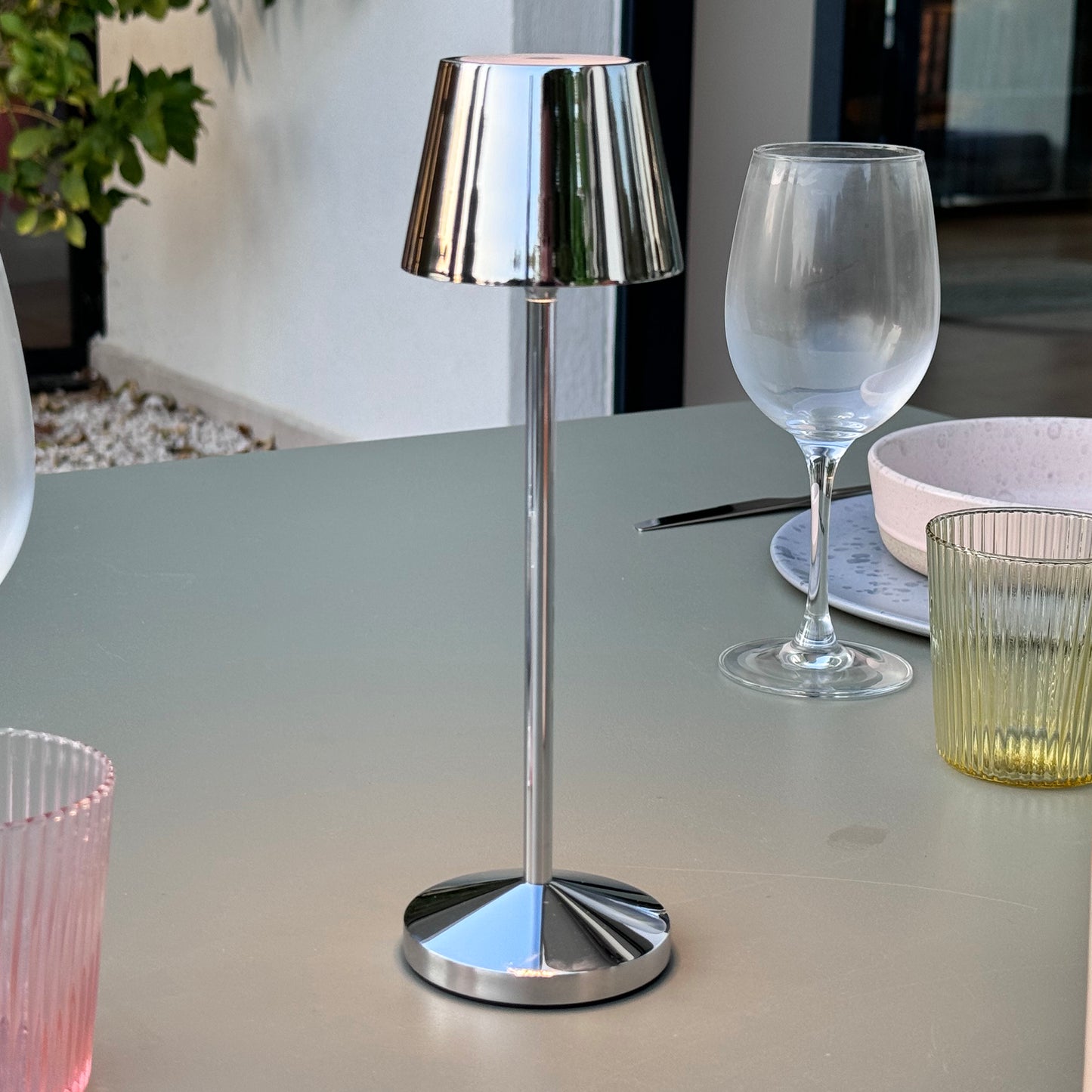 Lampe de table sans fil LED blanc chaud dimmable EMILY H25cm, Argent