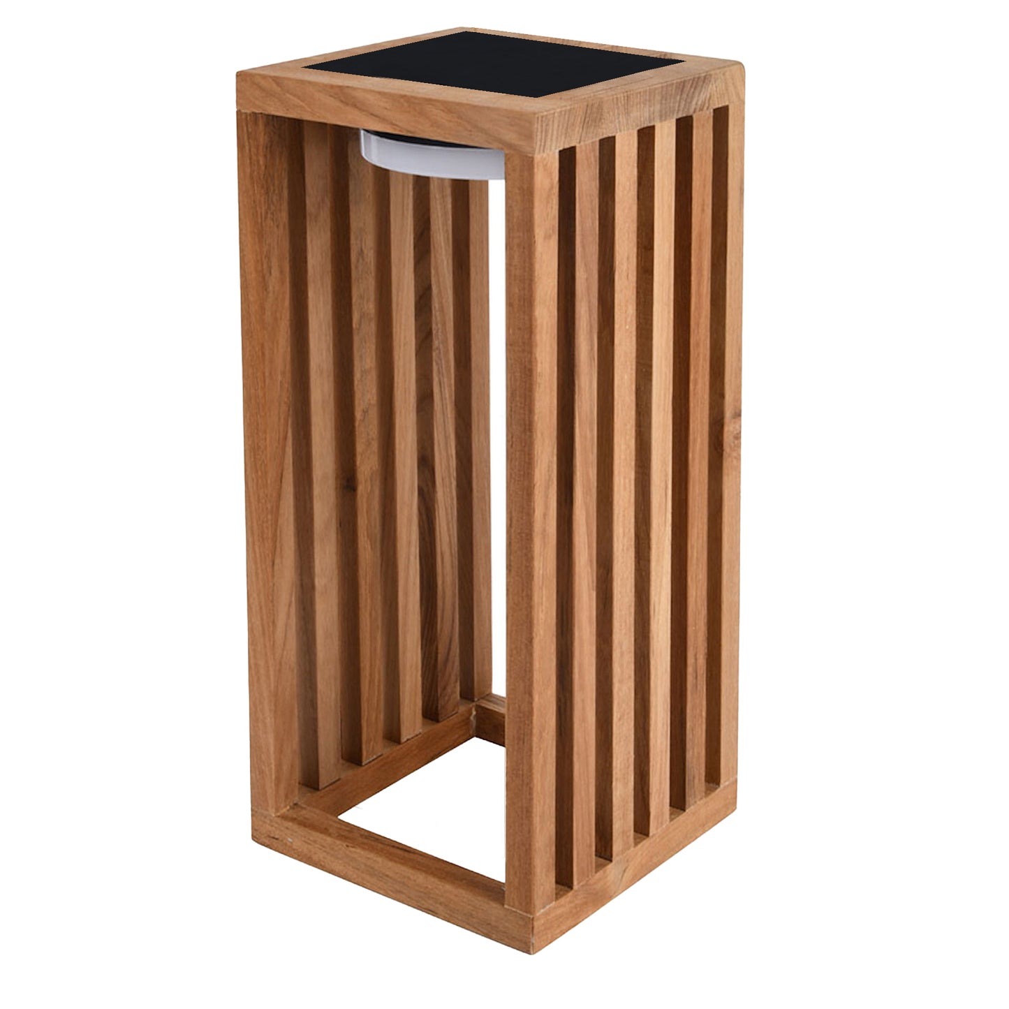 Lanterne solaire décorative LED blanc chaud CHENNAI TALL en bois teck massif H50cm