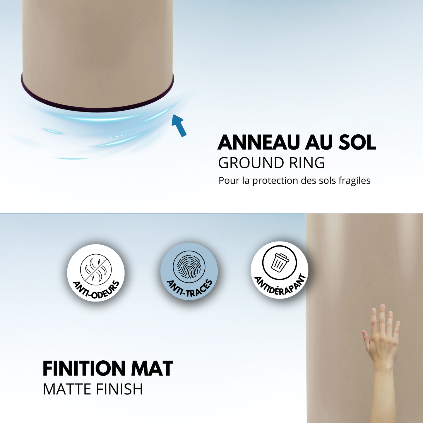 Poubelle de cuisine automatique 42L SOHO Taupe mat en acier INOX avec cerclage