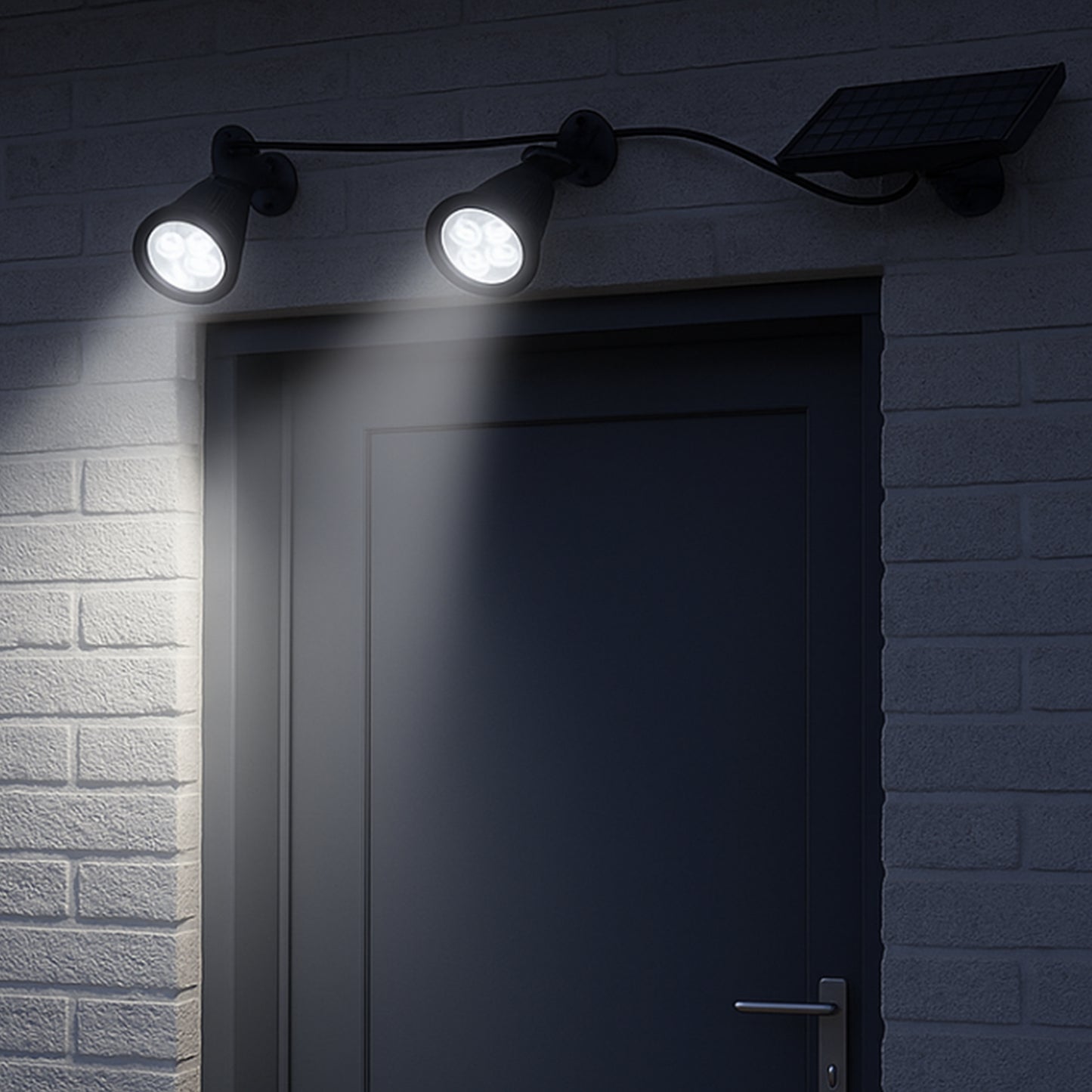 Double spot solaire relié avec panneau solaire déporté 2 en 1 à piquer ou à fixer éclairage puissant LED blanc dimmable FAMILY SPIKY H34cm