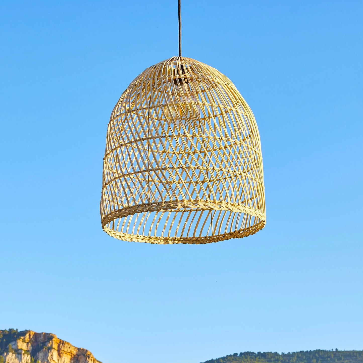 Suspension sur secteur pour l'extérieur PAULO OUTDOOR CABLE en rotin naturel style bohème 5m de longueur de câble