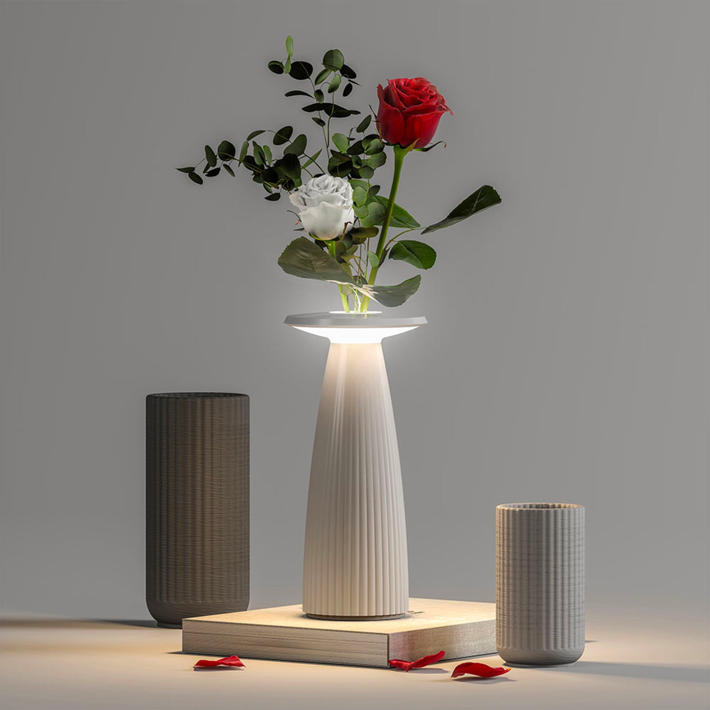Lampe de table sans fil en forme de vase Blanc LED blanc chaud dimmable FLORA MINI WHITE H20cm