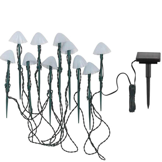 10 mini-champignons lumineux solaires à piquer balisage allée CHAMPY LED blanc chaud 3.8m