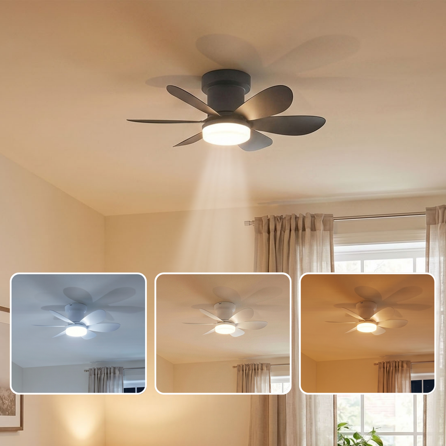 Ventilateur de Plafond 52cm avec Lampe LED MISTRAL Petit Ventilateur Silencieux Chambre Enfant Bureau Cuisine Moteur DC Basse Consommation Réversible Ete Hiver avec Telecommande Noir