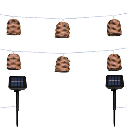 Lot de 2 guirlandes lumineuses solaires 10 abat-jour poly rotin LED blanc chaud FORMENTERA 3.80m