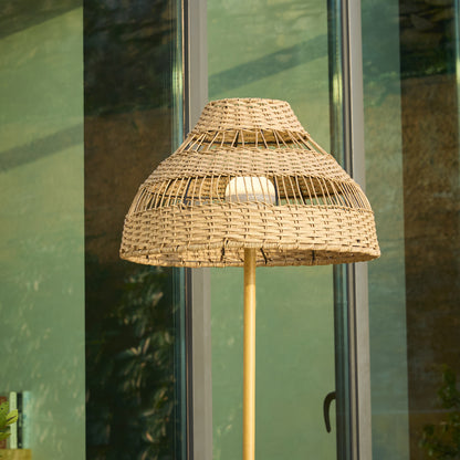 Lampadaire sans fil pied metal LED blanc et multicolore dimmable ELION en rotin H168cm avec télécommande