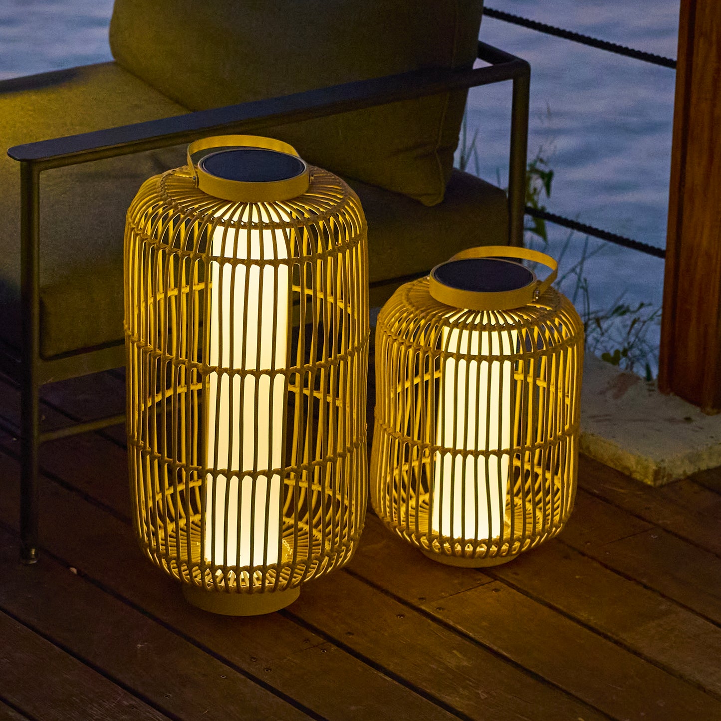 Lanterne solaire décorative avec base LED solaire rechargeable LED blanc chaud MARIEL TALL H60cm