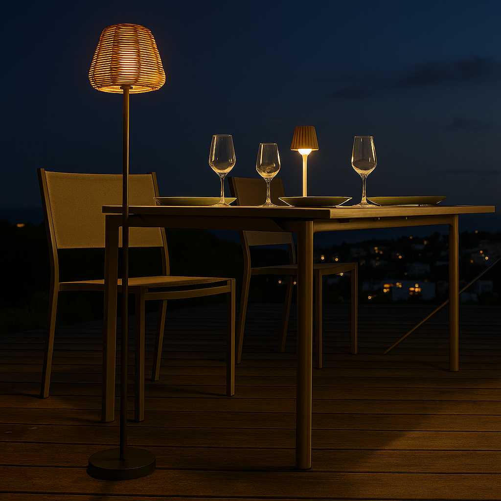 Lampadaire nomade design poly rotin pour extérieur LED MIDY BOHEME H120 cm