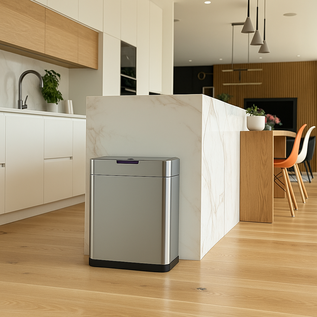 Poubelle de cuisine automatique design 60L DAYTONA en acier INOX avec cerclage