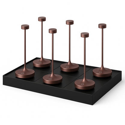 Lot de 6 Lampe de table sans fil LED blanc chaud dimmable RUBY COPPER H25cm Cuivre avec plateau de chargement