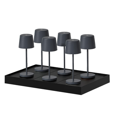 Lot de 6 mini lampes de table touch sans fil en aluminium LED KELLY MINI ROCK blanc dimmable H22cm avec plateau de chargement