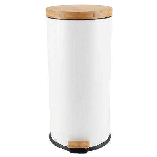 Poubelle bois de cuisine à pédale 30L Naturel FOREST Blanc en acier Inox couvercle en bambou avec seau