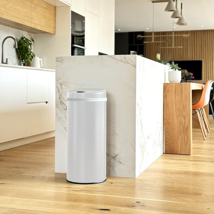 Automatischer Küchenabfalleimer 42L SOHO Glänzend weiß aus Edelstahl mit Umreifung