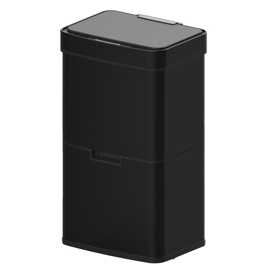 Poubelle De Cuisine Automatique Tri Sélectif Double Compartiment 75l NARVIK Noir brillant Recyclage Grande Capacité Et Poubelle De Table 3l