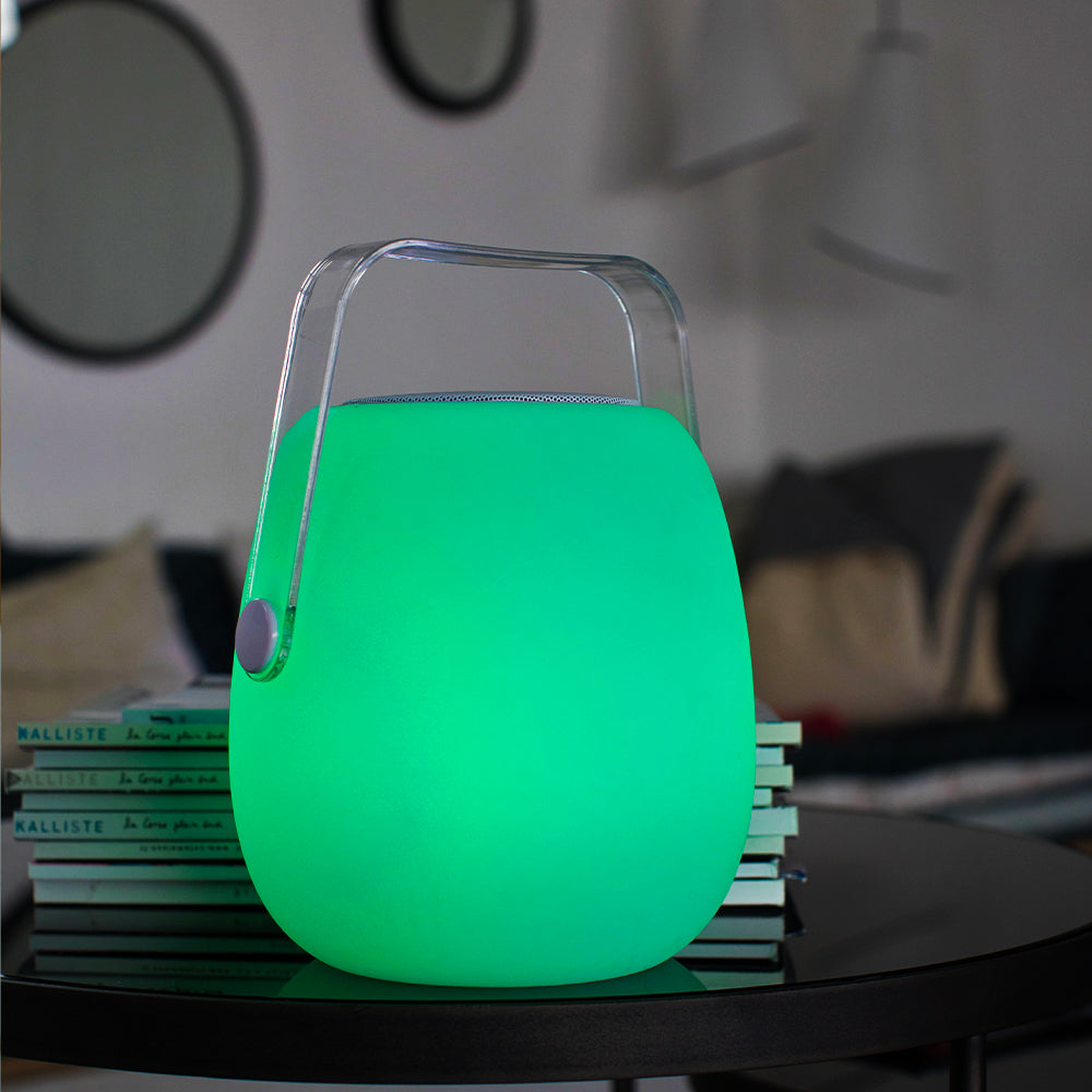 SO PLAY H30cm dimmbarer, weiß/mehrfarbiger, kabelloser LED-Bluetooth-Lautsprecher mit Fernbedienung