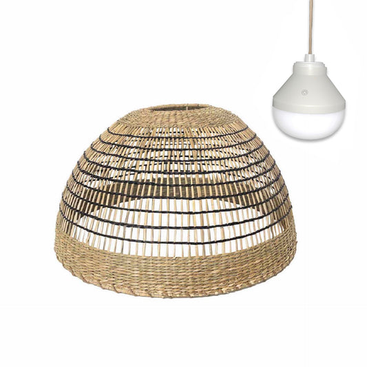 Suspension CESARE NOMAD en herbe marine naturelle style bohème avec ampoule LED nomade