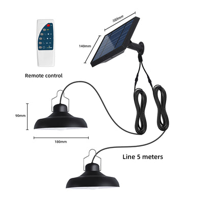 Double suspensions solaires abat-jour métal noir LED blanc froid éclairage puissant 2x WAREN D18cm Cable 5m avec télécommande