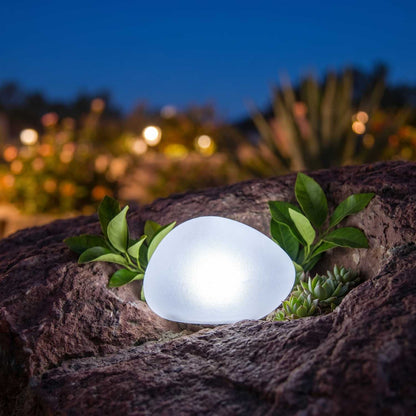 Lampe solaire décorative galet LED blanc SOLENZARA ∅16cm
