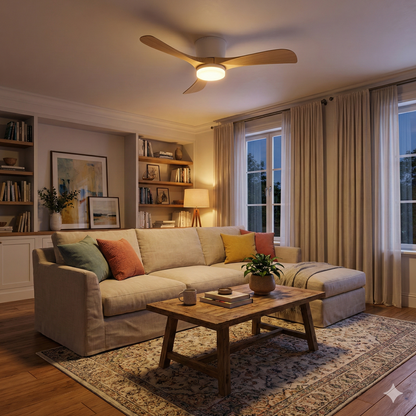 Grand Ventilateur de Plafond ALIYA 132cm avec Éclairage LED 30W Intégré Ventilateur Silencieux pour Grand Salon Séjour et Loft Moteur DC 30W Basse Consommation Réversible Mode Été Hiver avec Télécommande Plafonnier XL 2100 Lumens Blanc et Effet Bois