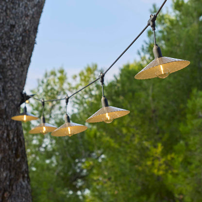 Guirlande lumineuse extérieur 10 abat-jour en acier style vintage MINI VINTY LIGHT HYBRID LED blanc chaud 6m solaire et sur secteur