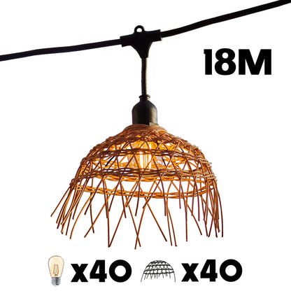 Guirlande lumineuse extérieure raccordable 18m avec 40 ampoules LED filament E27 blanc chaud HAWAII LIGHT Abat-jour polyrotin bohème