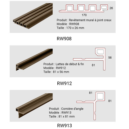 Lot de 12 lames de bardage bois composite 250x17x2.6cm couleur bois - 5,1 m2