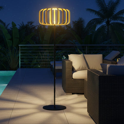 Lampadaire solaire extérieur en bambou naturel avec module LED blanc chaud télécommande STANDY BAMBOU SOLAR H160cm