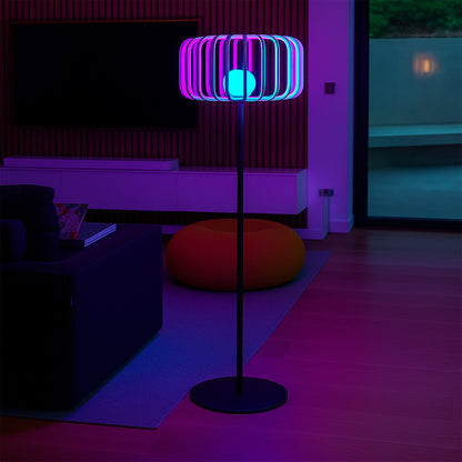 STANDY BAMBOU dimmbare weiße und mehrfarbige LED-Stehlampe mit Metallfuß, kabellos, aus natürlichem Bambus, H150 cm, mit Fernbedienung