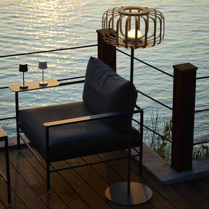 Lampadaire sans fil pied metal LED blanc et multicolore dimmable STANDY BAMBOU en bambou naturel H150cm avec télécommande