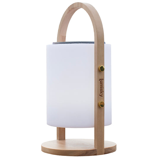 Lampe enceinte bluetooth sans fil poignée bois LED blanc/multicolore dimmable WOODY PLAY H37cm avec télécommande