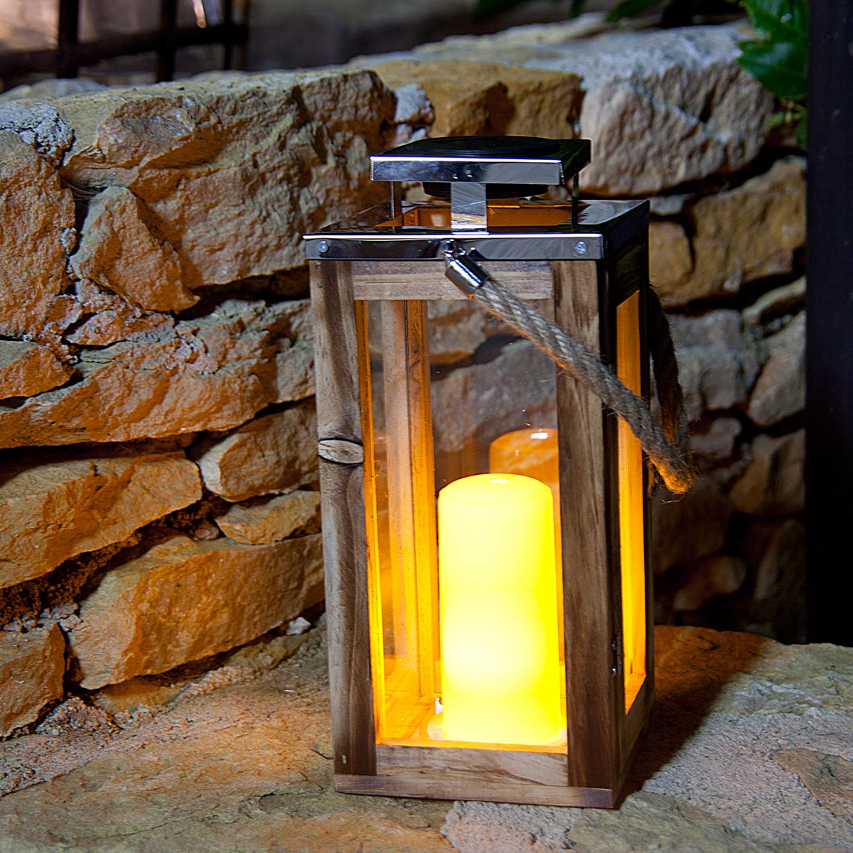 2 Lanternes solaire bois OAKY H28CM