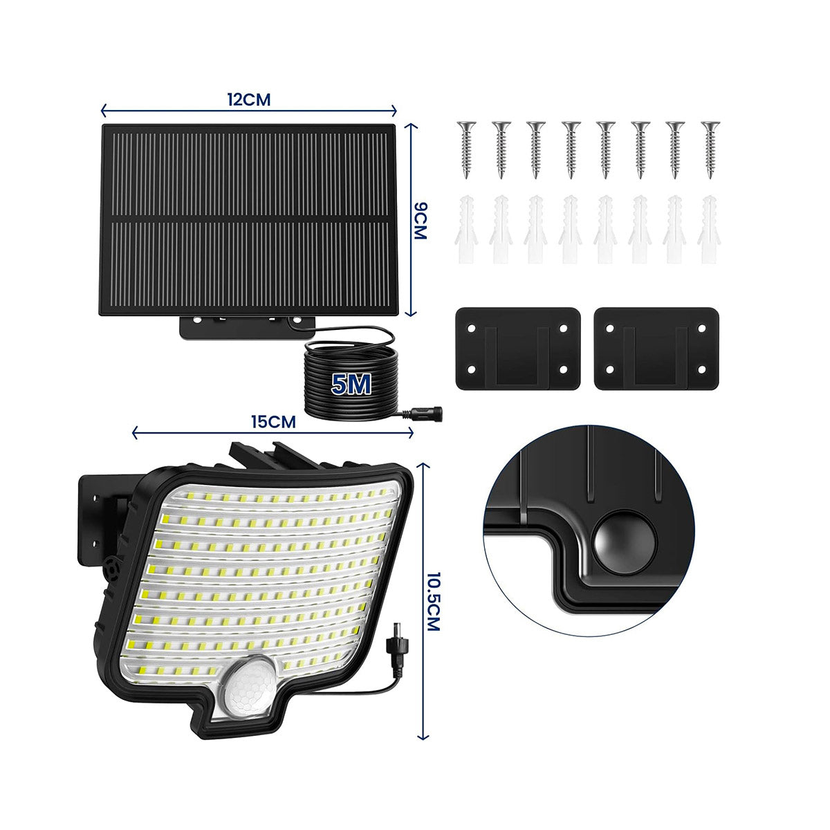 Lot de 2 spot solaire éclairage puissant LED blanc BRIGHTLY avec détecteur de mouvement orientable panneau solaire déporté