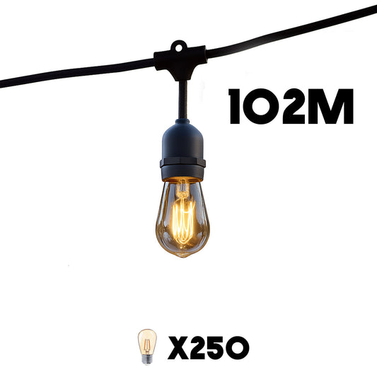 Guirlande lumineuse extérieure raccordable 102m avec 250 ampoules LED filament E27 blanc chaud MAFY LIGHT