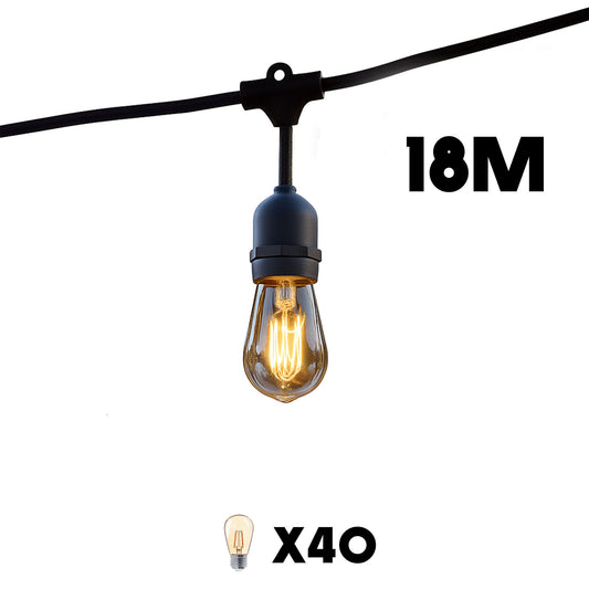 Guirlande lumineuse extérieure raccordable 18m avec 40 ampoules LED filament E27 blanc chaud MAFY LIGHT